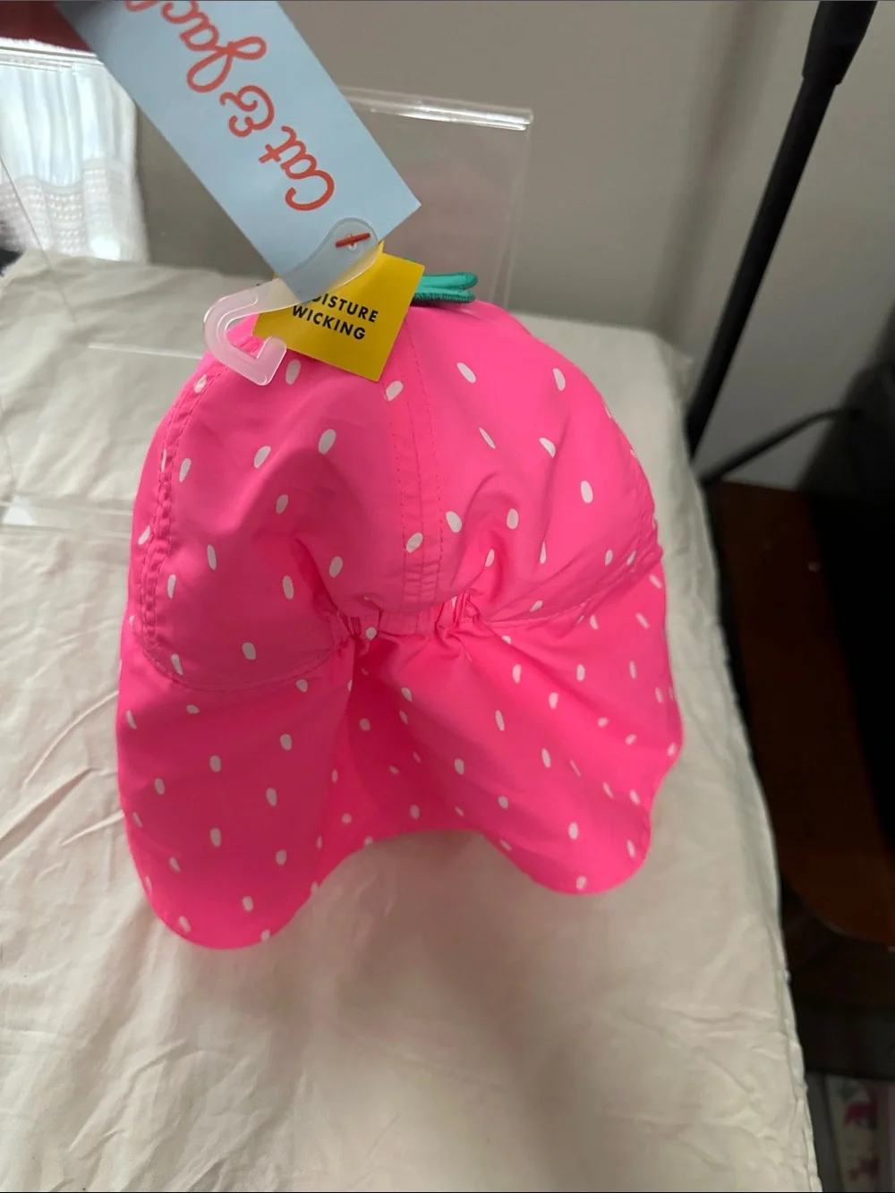 Kids Hot Pink Polka Dot Sun Hat with Neck Flap Sz 12-24 months NWT